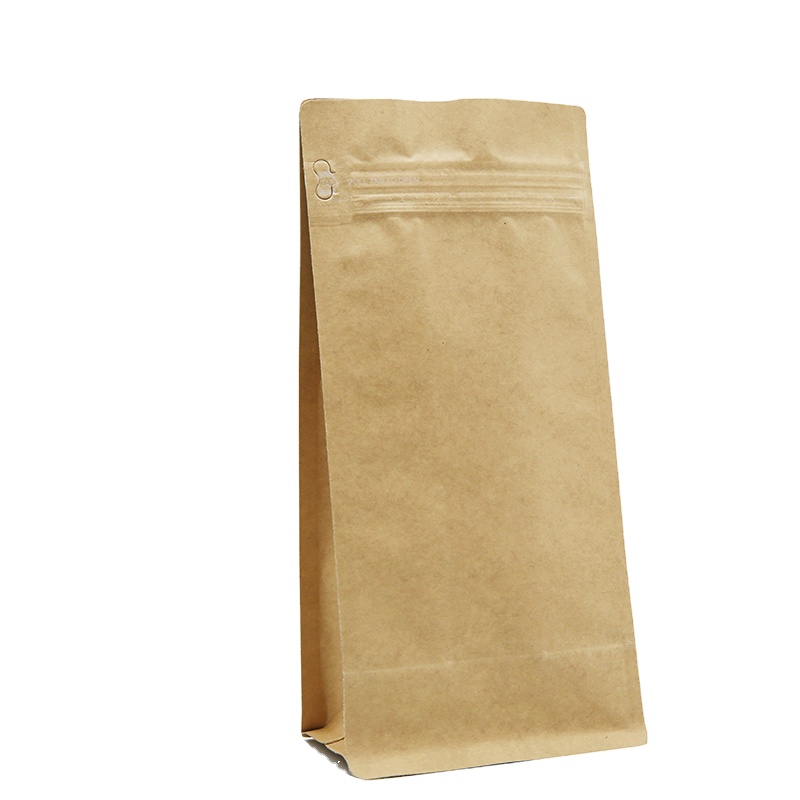 PLA +PBAT biodegradable Brown stand up Kraft paper bag for food packaging laminated flat bottom bag with zipper